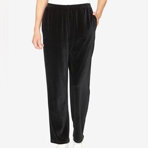 Alfred Dunner Women's Velour Pants Sz 12 Black Velvet Straight Leg Classic Fit